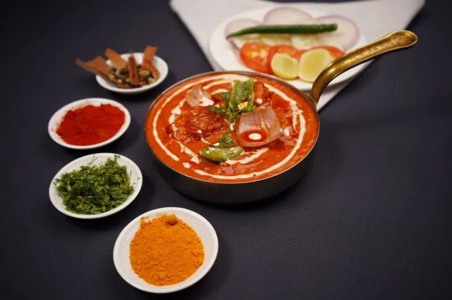Indian curry with peppers and onion, styled with spices